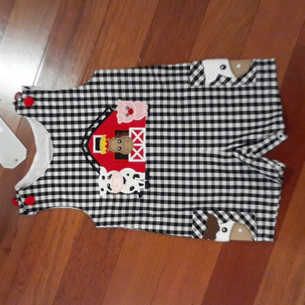 Lil Cactus 🌵   Black Gingham Farm Romper
